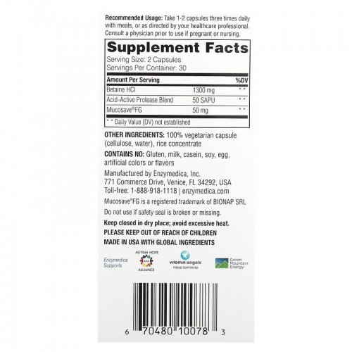 Enzymedica Betaine HCL, 60 капсул CN15216 Enzymedica Enzymedica Betaine HCL, 60 капсул CN15216 Enzymedica