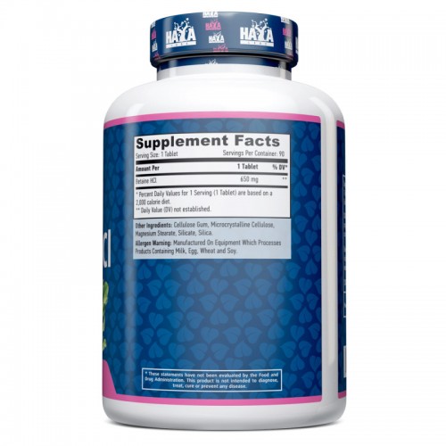 Haya Labs Betaine HCL 650 mg, 90 таблеток CN12229 Haya Labs Haya Labs Betaine HCL 650 mg, 90 таблеток CN12229 Haya Labs