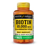 Mason Natural Biotin 10000 mcg Plus Keratin, 60 таблеток Mason Natural Biotin 10000 mcg Plus Keratin, 60 таблеток