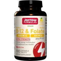 Jarrow Formulas Methyl B-12 & Methyl Folate 1000 mcg/400 mcg, 100 жевательных таблеток - Лимон