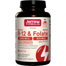 Jarrow Formulas Methyl B-12 & Methyl Folate 5000 mcg/800 mcg, 60 жувальних таблеток - Вишня