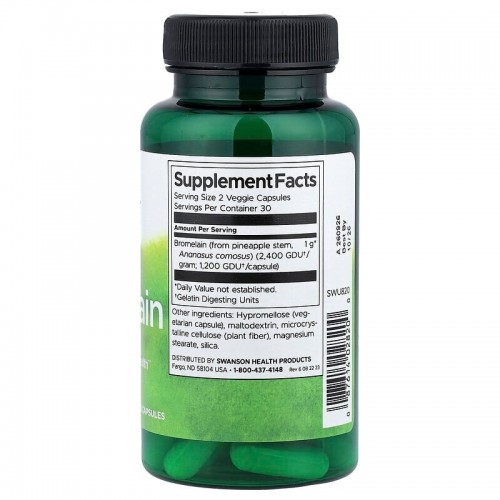 Swanson Swanson Bromelain 500 mg, 60 вегакапсул CN20427-1 Swanson Swanson Bromelain 500 mg, 60 вегакапсул CN20427-1