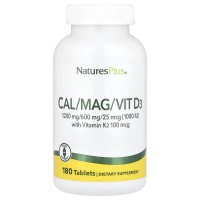 Natures Plus Cal/Mag/Vit D3 with Vitamin K2, 180 таблеток Natures Plus Cal/Mag/Vit D3 with Vitamin K2, 180 таблеток