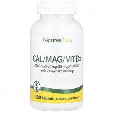 Natures Plus Cal/Mag/Vit D3 with Vitamin K2, 180 таблеток Natures Plus Cal/Mag/Vit D3 with Vitamin K2, 180 таблеток