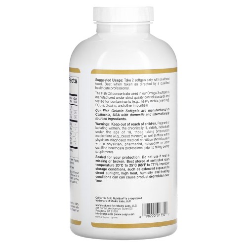 California Gold Nutrition Omega 3 Premium Fish Oil, 240 рибних капсул CN7032 California Gold Nutrition California Gold Nutrition Omega 3 Premium Fish Oil, 240 рибних капсул CN7032 California Gold Nutrition