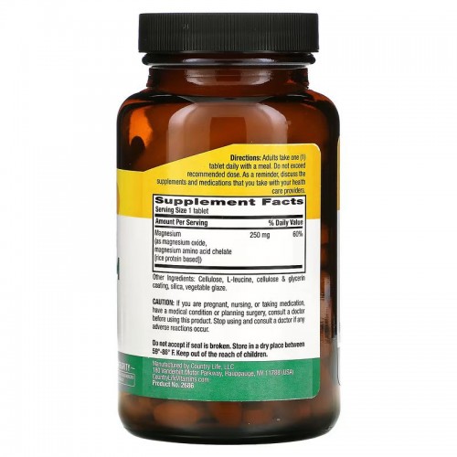 Country Life Chelated Magnesium 250 mg, 180 таблеток CN13284 Country Life Country Life Chelated Magnesium 250 mg, 180 таблеток CN13284 Country Life