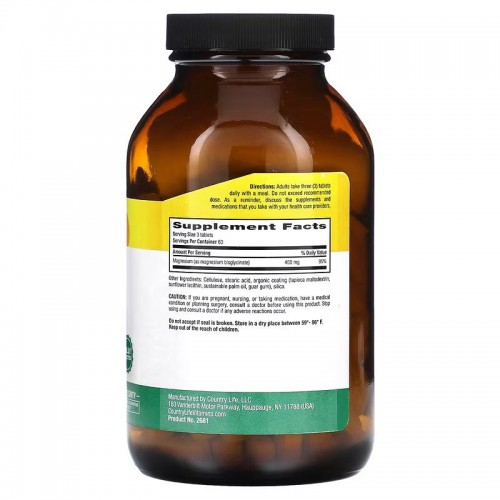 Country Life Chelated Magnesium Glycinate 400 mg, 180 таблеток CN13286 Country Life Country Life Chelated Magnesium Glycinate 400 mg, 180 таблеток CN13286 Country Life