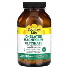Country Life Chelated Magnesium Glycinate 400 mg, 180 таблеток Country Life Chelated Magnesium Glycinate 400 mg, 180 таблеток