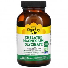 Country Life Chelated Magnesium Glycinate 400 mg, 90 таблеток Country Life Chelated Magnesium Glycinate 400 mg, 90 таблеток