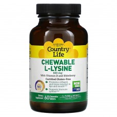 Country Life Chewable L-Lysine, 60 жевательных таблеток Country Life Chewable L-Lysine, 60 жевательных таблеток