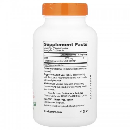 Doctor's Best MSM with OptiMSM, 180 вегакапсул CN16855 Doctor's Best MSM with OptiMSM, 180 вегакапсул CN16855