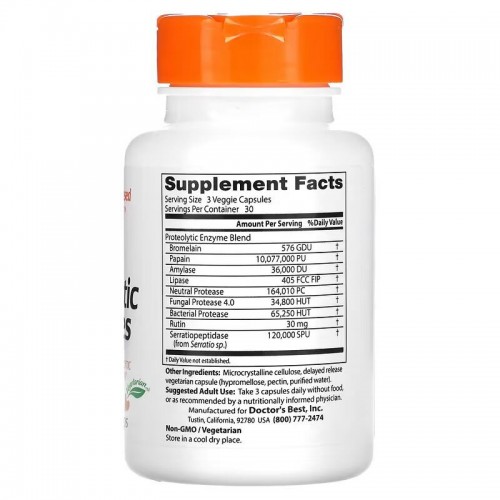 Doctor's Best Proteolytic Enzymes, 90 вегакапсул CN15796 Doctor's Best Doctor's Best Proteolytic Enzymes, 90 вегакапсул CN15796 Doctor's Best