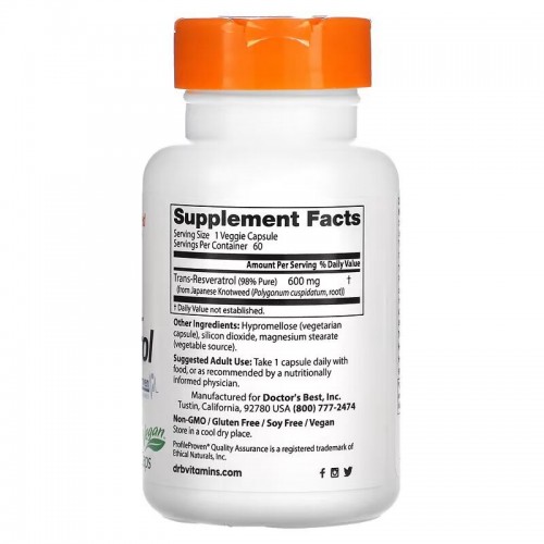 Doctor's Best Trans-Resveratrol 600 mg, 60 вегакапсул CN15821 Doctor's Best Doctor's Best Trans-Resveratrol 600 mg, 60 вегакапсул CN15821 Doctor's Best