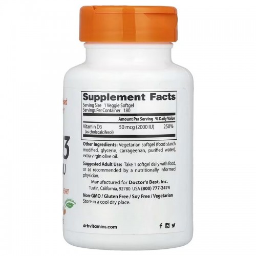 Doctor's Best Vitamin D3 2000 IU, 180 вегакапсул CN16852 Doctor's Best Vitamin D3 2000 IU, 180 вегакапсул CN16852