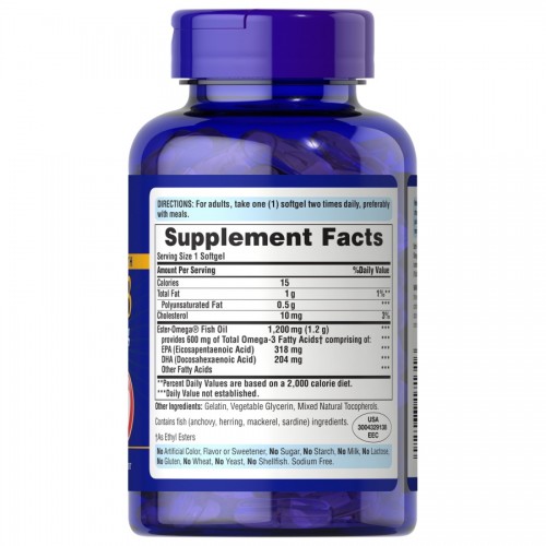 Puritan's Pride Omega-3 Fish Oil 1200 mg, 90 капсул CN10572 Puritan's Pride Omega-3 Fish Oil 1200 mg, 90 капсул CN10572