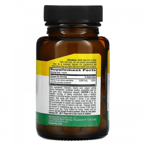 Country Life Dry Vitamin A 10000 IU, 100 таблеток CN10554 Country Life Country Life Dry Vitamin A 10000 IU, 100 таблеток CN10554 Country Life