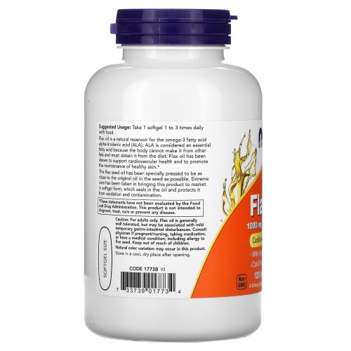 NOW Flax Oil 1000 mg, 120 вегакапсул CN10911 NOW NOW Flax Oil 1000 mg, 120 вегакапсул CN10911 NOW