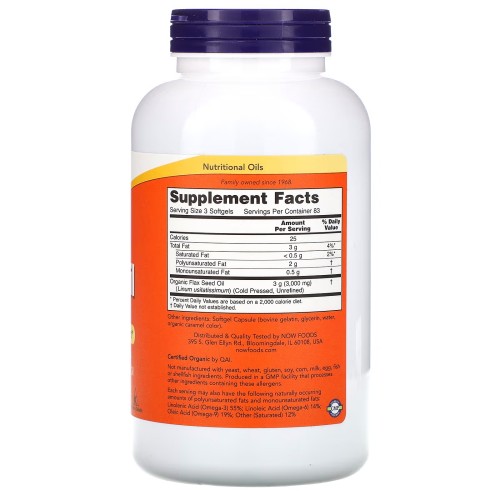 NOW NOW Flax Oil 1000 mg, 250 капсул CN10915 NOW NOW Flax Oil 1000 mg, 250 капсул CN10915