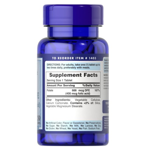 Puritan's Pride Folic Acid 400 mcg, 250 таблеток CN12886 Puritan's Pride Puritan's Pride Folic Acid 400 mcg, 250 таблеток CN12886 Puritan's Pride