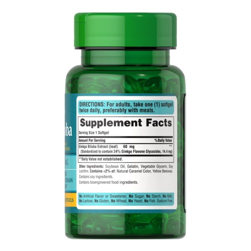 Puritan's Pride Ginkgo Biloba 60 mg, 120 капсул CN10520 Puritan's Pride Puritan's Pride Ginkgo Biloba 60 mg, 120 капсул CN10520 Puritan's Pride
