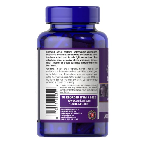 Puritan's Pride Grape Seed Extract 100 mg, 200 капсул CN12933 Puritan's Pride Puritan's Pride Grape Seed Extract 100 mg, 200 капсул CN12933 Puritan's Pride