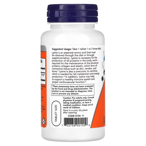 NOW L-Lysine 500 mg, 100 таблеток CN3600 NOW NOW L-Lysine 500 mg, 100 таблеток CN3600 NOW