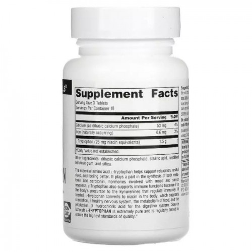Source Naturals L-Tryptophan 500 mg, 30 таблеток CN12073 Source Naturals Source Naturals L-Tryptophan 500 mg, 30 таблеток CN12073 Source Naturals