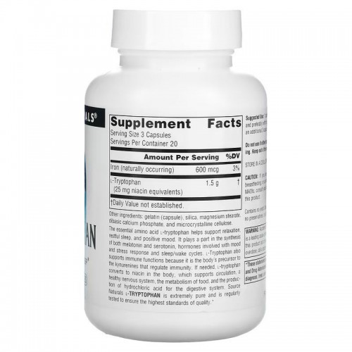 Source Naturals L-Tryptophan 500 mg, 60 капсул CN12503 Source Naturals Source Naturals L-Tryptophan 500 mg, 60 капсул CN12503 Source Naturals