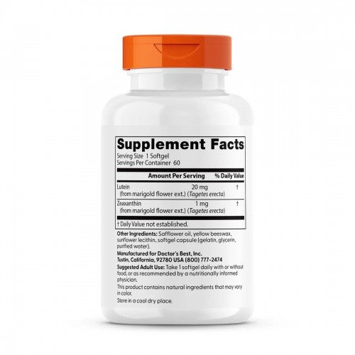 Doctor's Best Lutein with FloraGlo, 60 вегакапсул CN5329 Doctor's Best Doctor's Best Lutein with FloraGlo, 60 вегакапсул CN5329 Doctor's Best