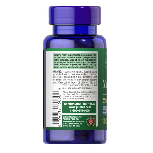 Puritan's Pride Magnesium 250 mg, 100 каплет CN12955 Puritan's Pride Puritan's Pride Magnesium 250 mg, 100 каплет CN12955 Puritan's Pride