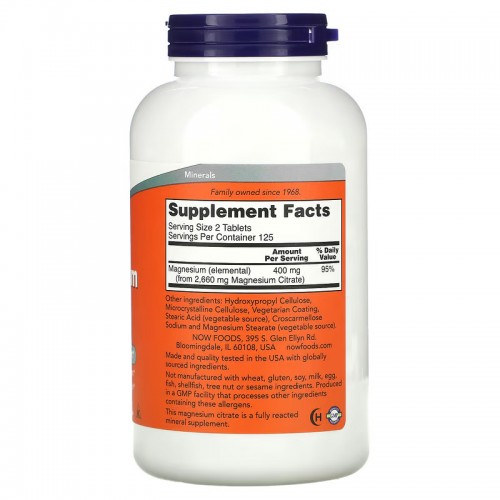 NOW Magnesium Citrate 200 mg, 250 таблеток CN11377 NOW NOW Magnesium Citrate 200 mg, 250 таблеток CN11377 NOW