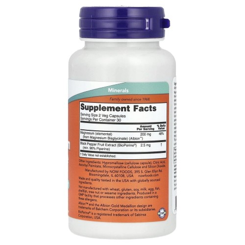 NOW Magnesium Glycinate with BioPerine, 60 вегакапсул CN20175-1 NOW NOW Magnesium Glycinate with BioPerine, 60 вегакапсул CN20175-1 NOW