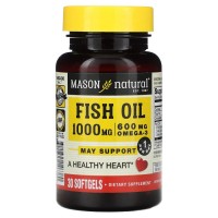 Mason Natural Fish Oil 1000 mg Omega-3 600 mg, 30 капсул Mason Natural Fish Oil 1000 mg Omega-3 600 mg, 30 капсул