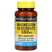 Mason Natural Magnesium Gluconate 550 mg, 100 таблеток Mason Natural Magnesium Gluconate 550 mg, 100 таблеток