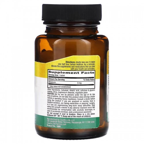 Country Life Melatonin 3 mg, 90 таблеток CN13282 Country Life Country Life Melatonin 3 mg, 90 таблеток CN13282 Country Life