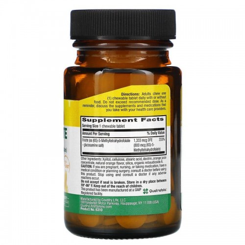 Country Life Methylfolate 800 mcg, 60 жувальних таблеток - Апельсин CN13914-1 Country Life Country Life Methylfolate 800 mcg, 60 жувальних таблеток - Апельсин CN13914-1 Country Life