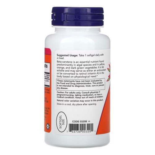 NOW Natural Beta Carotene 25000 IU, 90 капсул CN11539 NOW NOW Natural Beta Carotene 25000 IU, 90 капсул CN11539 NOW