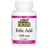 Natural Factors Folic Acid 1000 mcg, 90 таблеток Natural Factors Folic Acid 1000 mcg, 90 таблеток