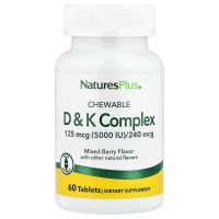 Natures Plus Chewable D&K Complex, 60 жевательных таблеток Natures Plus Chewable D&K Complex, 60 жевательных таблеток