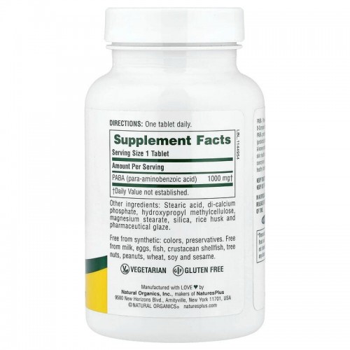 Natures Plus PABA 1000 mg Sustained Release, 60 таблеток CN17272 Natures Plus Natures Plus PABA 1000 mg Sustained Release, 60 таблеток CN17272 Natures Plus