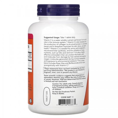 NOW Vitamin C-1000 with Rose Hips & Bioflavonoid, 250 таблеток CN12475 NOW NOW Vitamin C-1000 with Rose Hips & Bioflavonoid, 250 таблеток CN12475 NOW