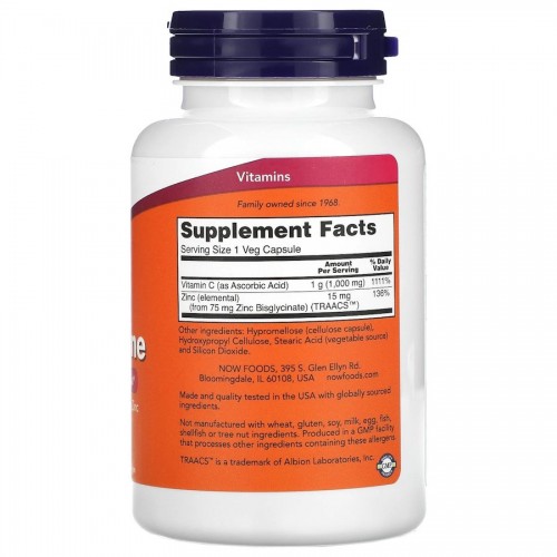 NOW Vitamin C-1000 & Zinc Immune, 90 вегакапсул CN13413 NOW NOW Vitamin C-1000 & Zinc Immune, 90 вегакапсул CN13413 NOW