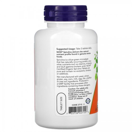 NOW Spirulina 1000 mg Certified Organic, 120 таблеток CN11667 NOW NOW Spirulina 1000 mg Certified Organic, 120 таблеток CN11667 NOW