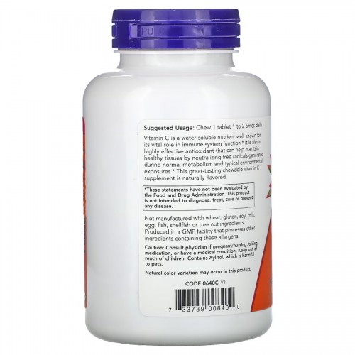 NOW Vitamin C-500, 100 жувальних таблеток - Вишня CN12477 NOW NOW Vitamin C-500, 100 жувальних таблеток - Вишня CN12477 NOW