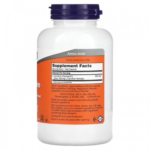 NOW L-Carnitine 500 mg, 180 вегакапсул CN11451 NOW NOW L-Carnitine 500 mg, 180 вегакапсул CN11451 NOW