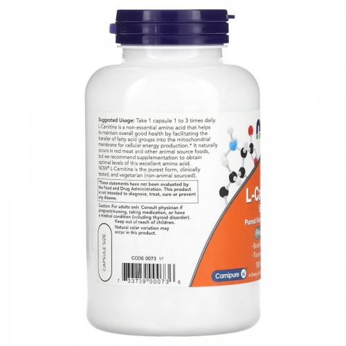 NOW L-Carnitine 500 mg, 180 вегакапсул CN11451 NOW NOW L-Carnitine 500 mg, 180 вегакапсул CN11451 NOW
