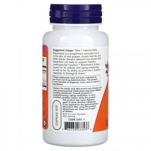 NOW Resveratrol 200 mg, 60 вегакапсул CN11618 NOW NOW Resveratrol 200 mg, 60 вегакапсул CN11618 NOW
