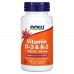 NOW Vitamin D3 & K2, 120 вегакапсул CN12506 NOW