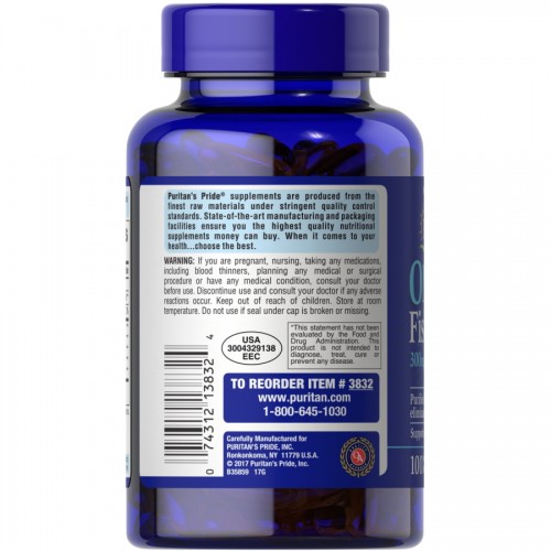 Puritan's Pride Omega 3 Fish Oil 1000 mg, 100 капсул CN2373 Puritan's Pride Puritan's Pride Omega 3 Fish Oil 1000 mg, 100 капсул CN2373 Puritan's Pride