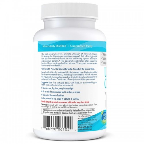 Nordic Naturals Nordic Naturals Ultimate Omega 2X with Vitamin D3, 60 мини капсул CN6958 